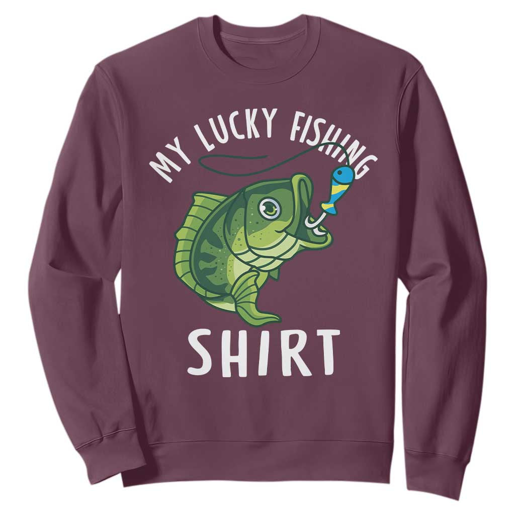 Lucky Fishing Sweatshirt Funny Fisherman Fish Lovers TS10 Maroon Print Your Wear