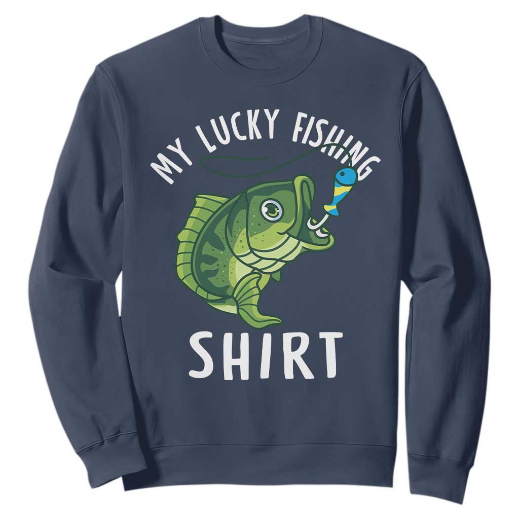 Lucky Fishing Sweatshirt Funny Fisherman Fish Lovers TS10 Navy Print Your Wear