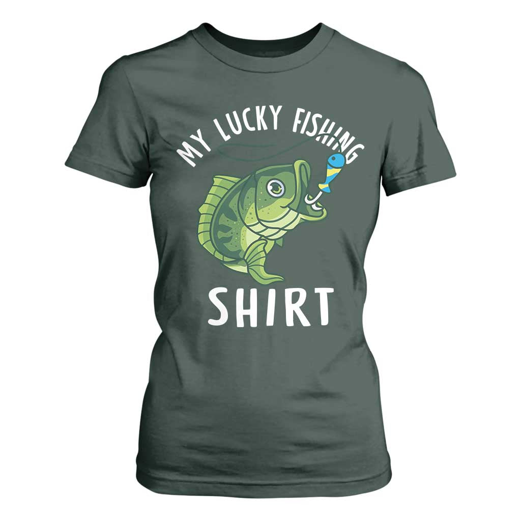 Lucky Fishing T Shirt For Women Funny Fisherman Fish Lovers TS10 Dark Forest Green Print Your Wear