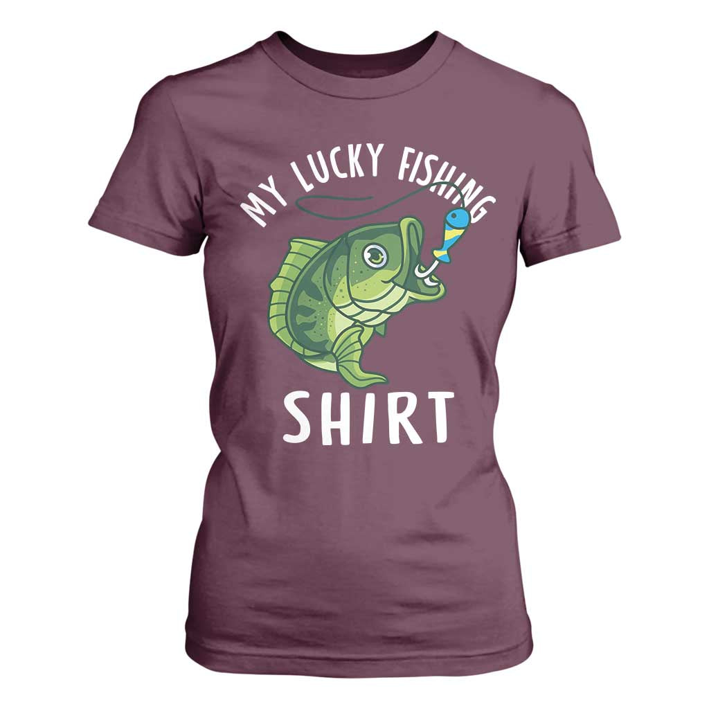 Lucky Fishing T Shirt For Women Funny Fisherman Fish Lovers TS10 Maroon Print Your Wear