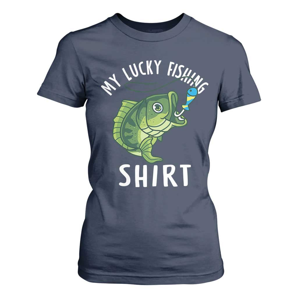 Lucky Fishing T Shirt For Women Funny Fisherman Fish Lovers TS10 Navy Print Your Wear