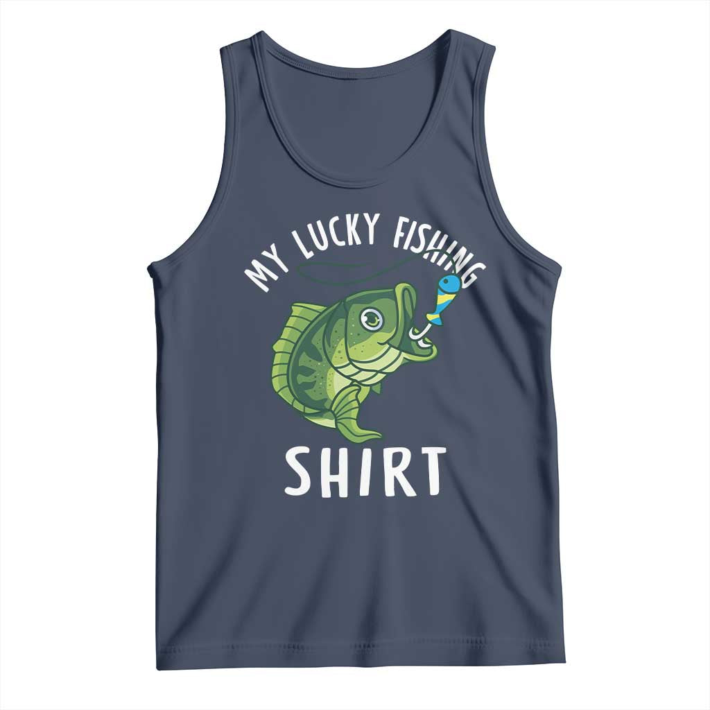 Lucky Fishing Tank Top Funny Fisherman Fish Lovers TS10 Navy Print Your Wear