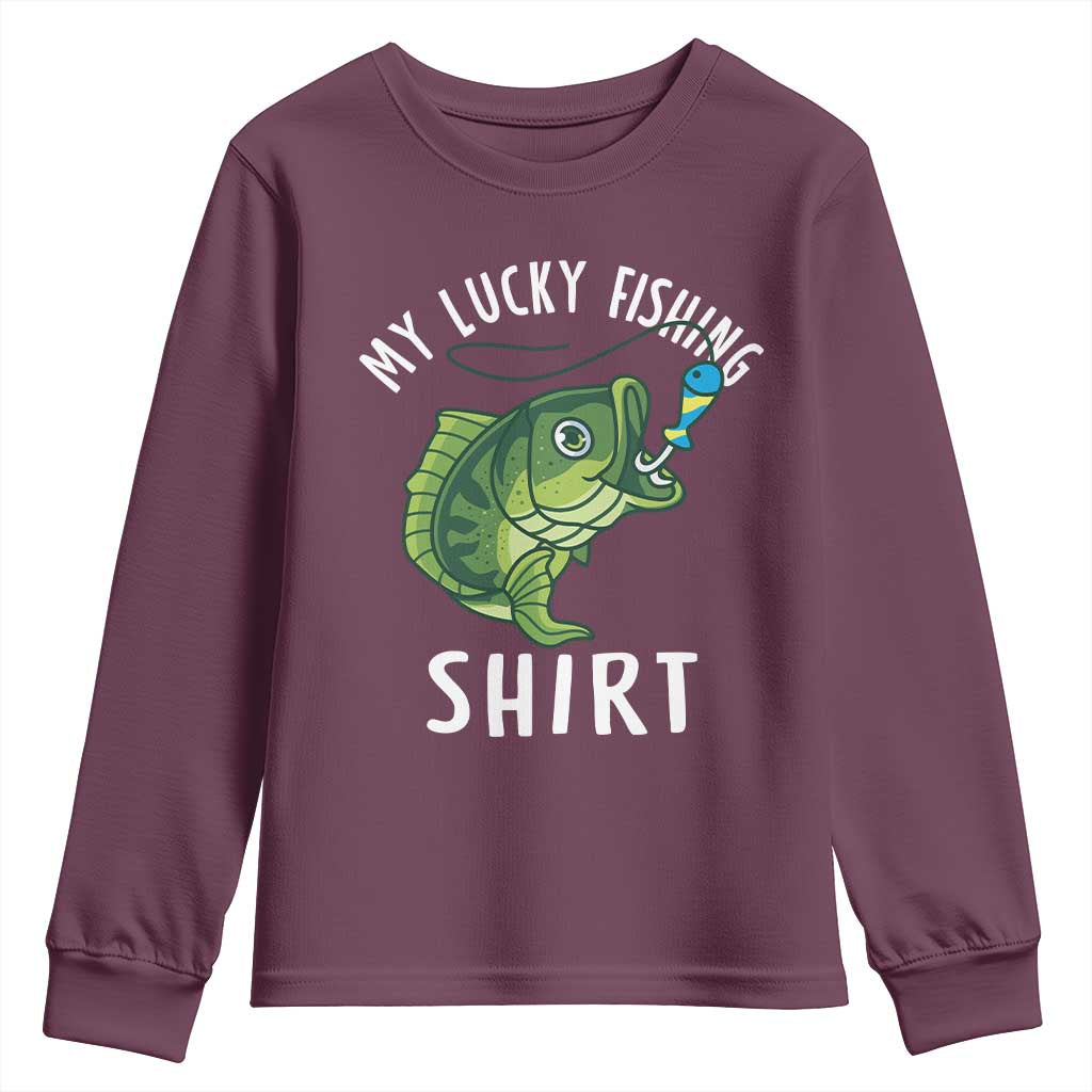 Lucky Fishing Youth Sweatshirt Funny Fisherman Fish Lovers TS10 Maroon Print Your Wear