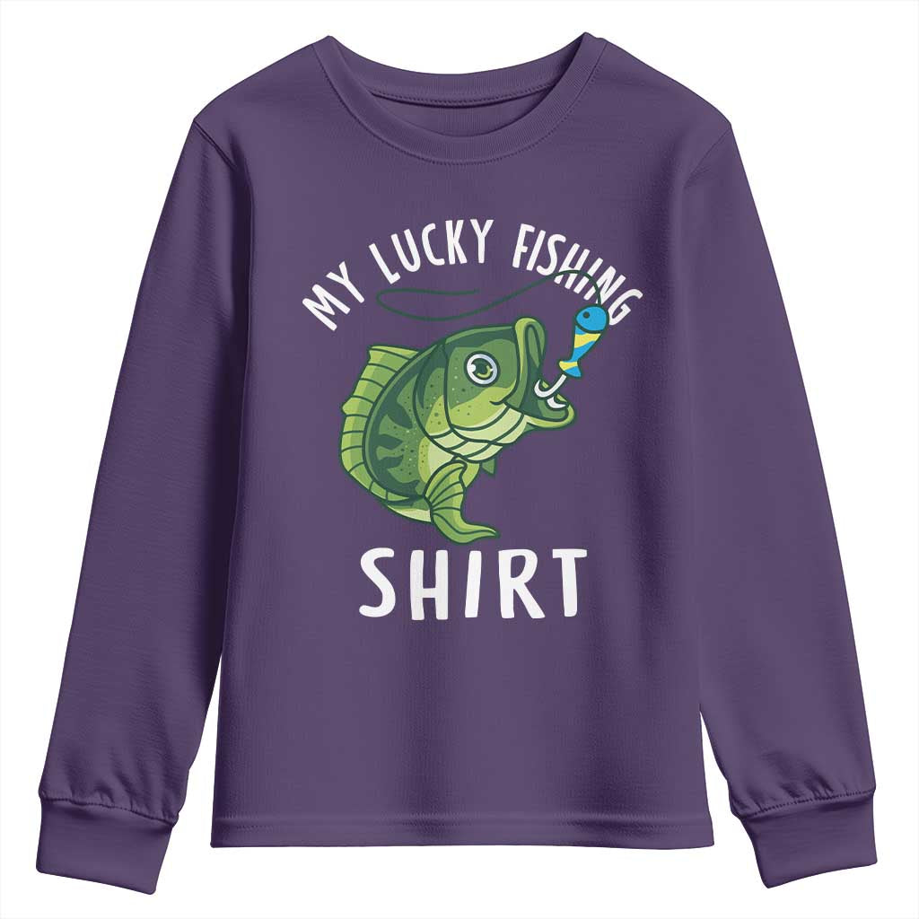 Lucky Fishing Youth Sweatshirt Funny Fisherman Fish Lovers TS10 Purple Print Your Wear