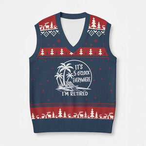 Funny Retirement V-Neck Knit Sweater Vest I'm Retired It's 5 O'Clock Everywhere Beach TS10 Navy Red Print Your Wear