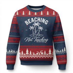 Retired Teacher Ugly Christmas Sweater Beaching Not Teaching Retired Gifts For Teachers Retiring TS10 Navy Red Print Your Wear