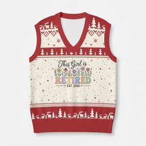 Retirement Gift For Her V-Neck Knit Sweater Vest This Girl Is Retired 2026 Floral Grandma Mom Teacher Coworker TS10 Beige Red Print Your Wear