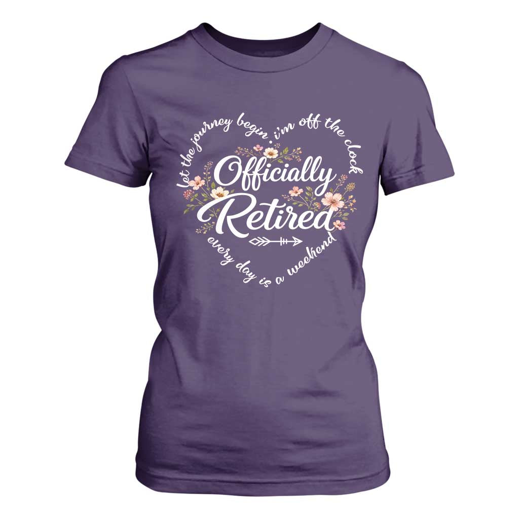 Officially Retired T Shirt For Women Floral Teacher Retirement Coworker Gift Let The Journey Begin TS10 Purple Print Your Wear