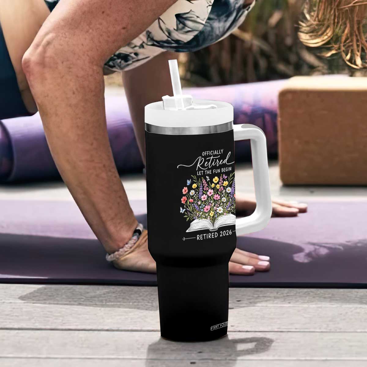 Officially Retired Tumbler With Handle Floral Teacher Retirement Coworker Gift Let The Fun Begin TS10 Print Your Wear