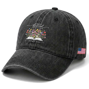Officially Retired Washed Cotton Baseball Cap Floral Teacher Retirement Coworker Gift Let The Fun Begin TS10 Print Your Wear