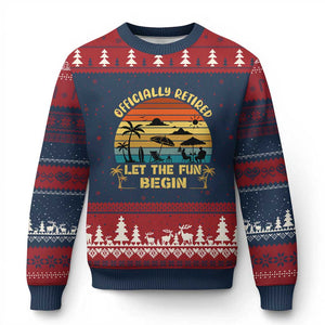 Retirement 2026 Ugly Christmas Sweater Officially Retired Let The Fun Begin Retro TS10 Navy Red Print Your Wear