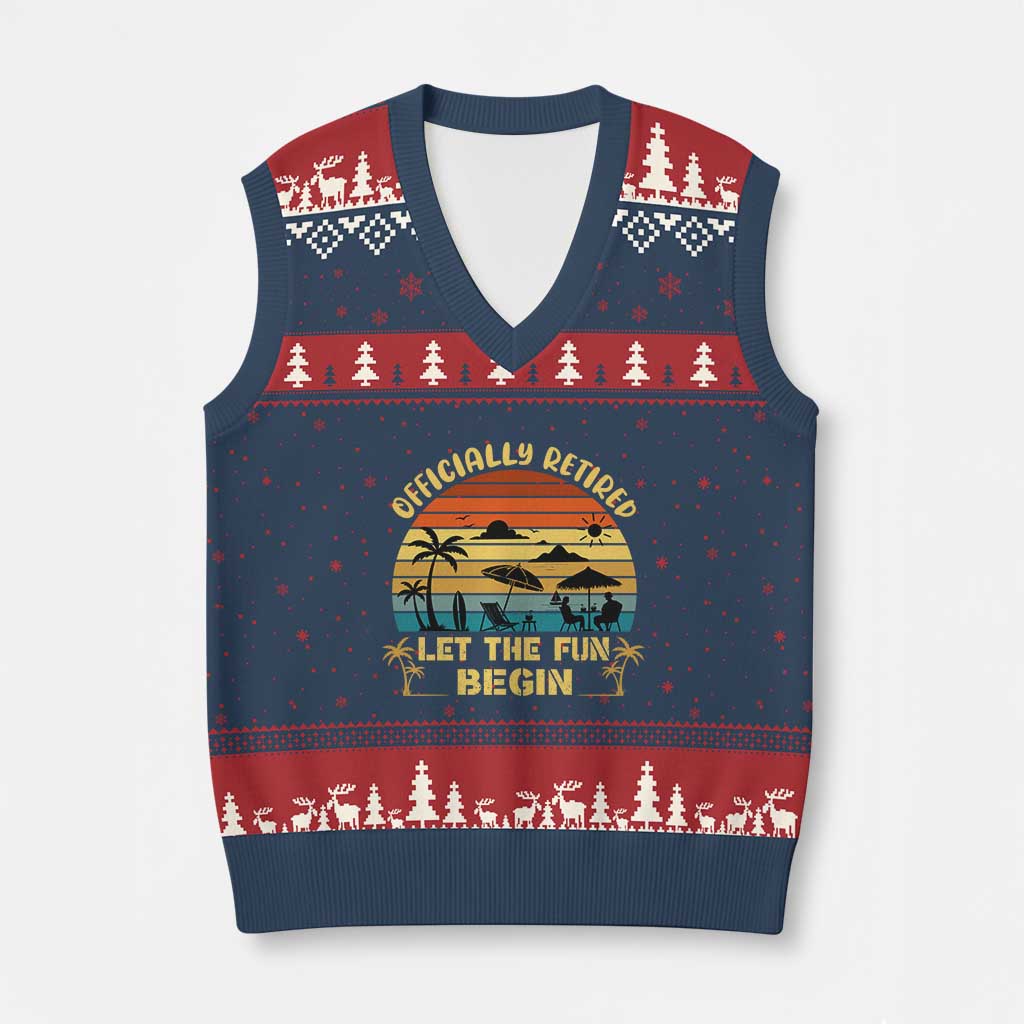 Retirement 2026 V-Neck Knit Sweater Vest Officially Retired Let The Fun Begin Retro TS10 Navy Red Print Your Wear