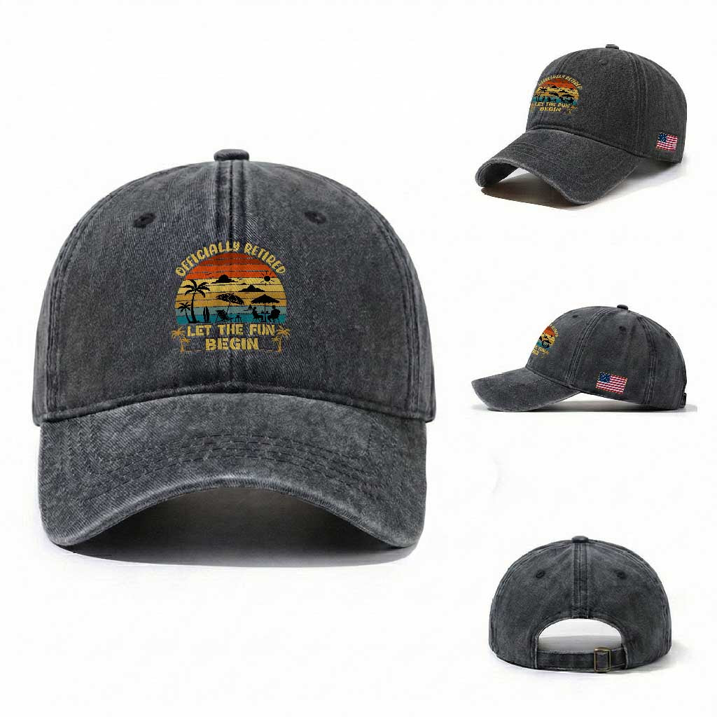 Retirement 2026 Washed Cotton Baseball Cap Officially Retired Let The Fun Begin Retro TS10 Washed Cap Universal Fit Dark Gray Print Your Wear