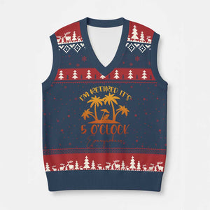 Funny Retirement V-Neck Knit Sweater Vest I'm Retired It's 5 O'Clock Everywhere TS10 Navy Red Print Your Wear