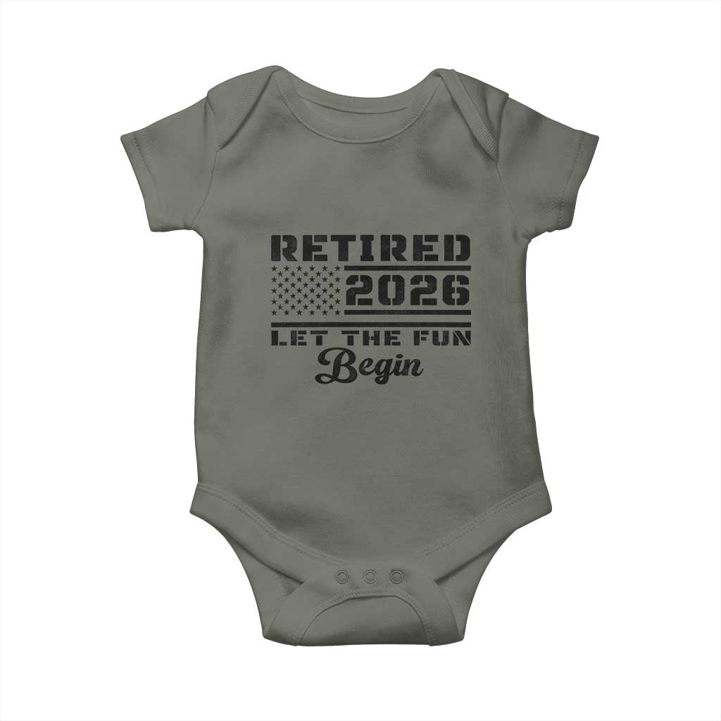 Retirement 2026 Baby Onesie Cool Retired Gift American Flag TS10 Military Green Print Your Wear