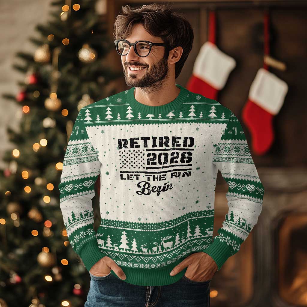 Retirement 2026 Ugly Christmas Sweater Cool Retired Gift American Flag TS10 Beige Green Print Your Wear