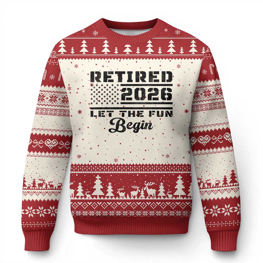 Retirement 2026 Ugly Christmas Sweater Cool Retired Gift American Flag TS10 Beige Red Print Your Wear