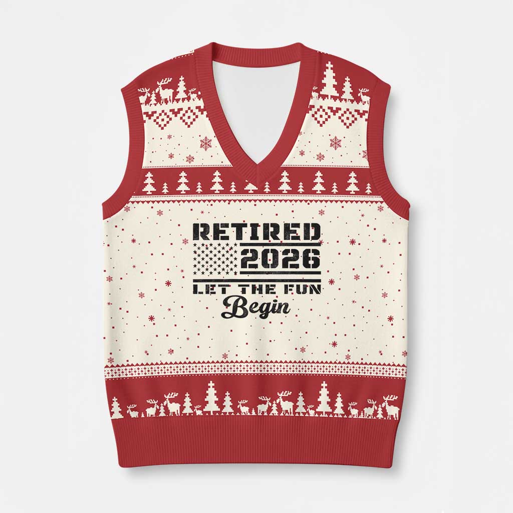 Retirement 2026 V-Neck Knit Sweater Vest Cool Retired Gift American Flag TS10 Beige Red Print Your Wear