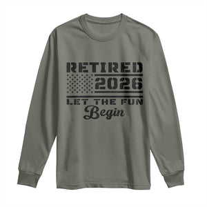 Retirement 2026 Long Sleeve Shirt Cool Retired Gift American Flag TS10 Military Green Print Your Wear