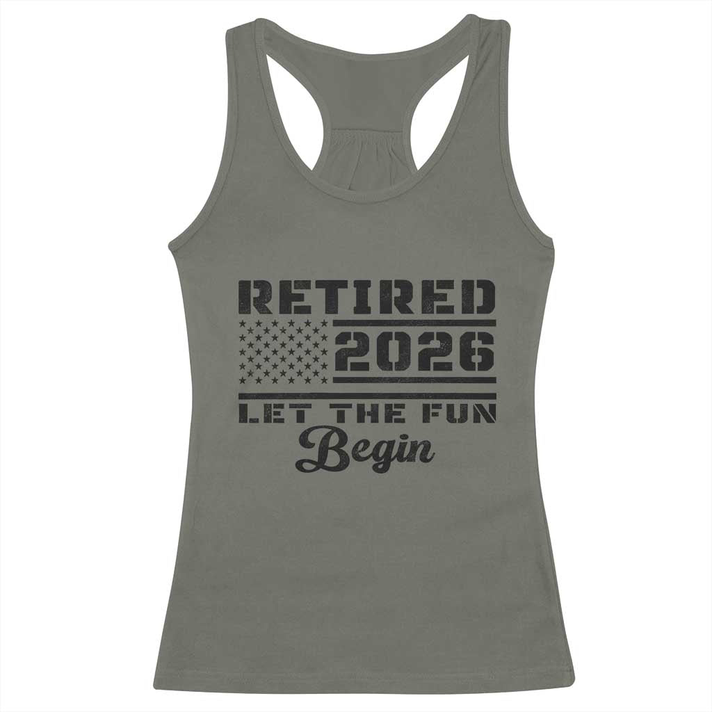 Retirement 2026 Racerback Tank Top Cool Retired Gift American Flag TS10 Military Green Print Your Wear