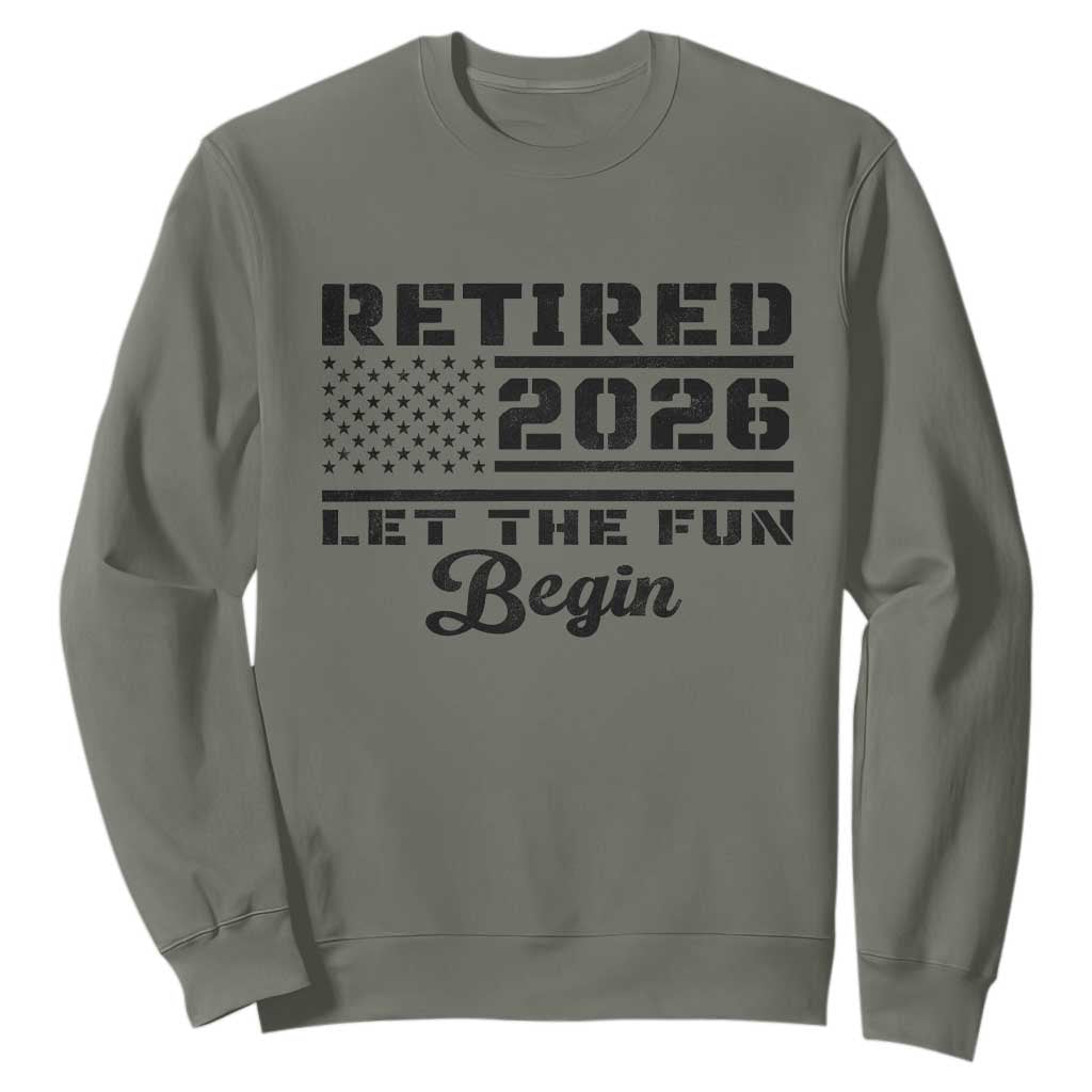 Retirement 2026 Sweatshirt Cool Retired Gift American Flag TS10 Military Green Print Your Wear