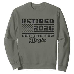 Retirement 2026 Sweatshirt Cool Retired Gift American Flag TS10 Military Green Print Your Wear