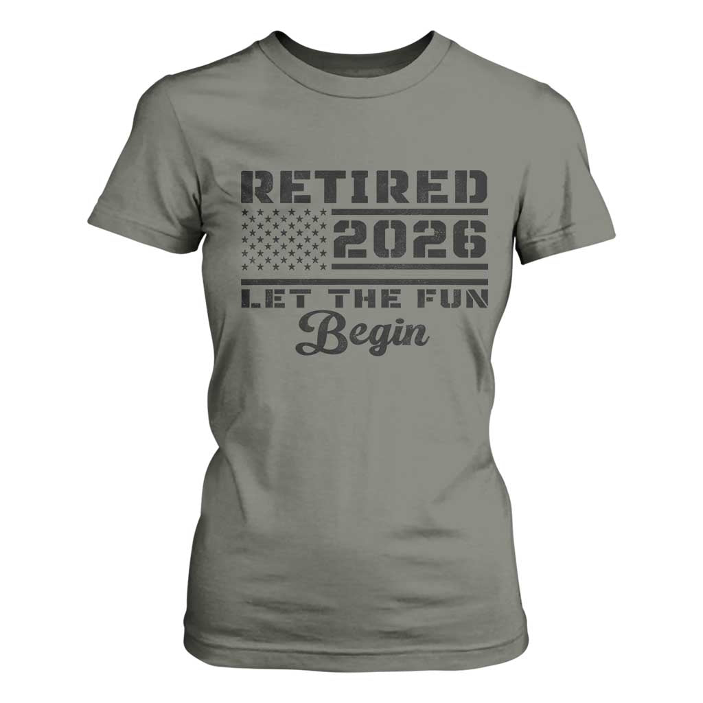 Retirement 2026 T Shirt For Women Cool Retired Gift American Flag TS10 Military Green Print Your Wear