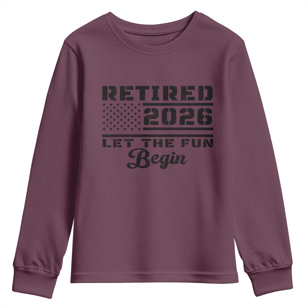 Retirement 2026 Youth Sweatshirt Cool Retired Gift American Flag TS10 Maroon Print Your Wear