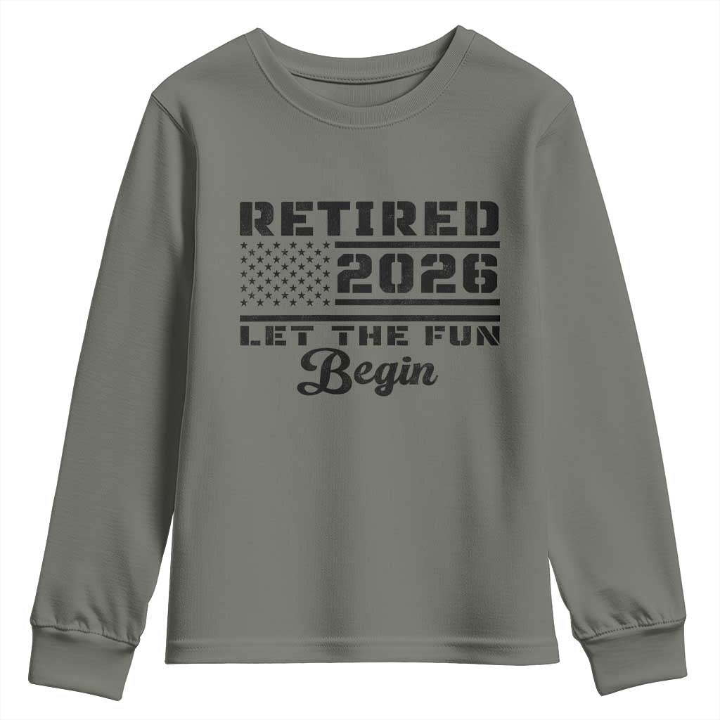 Retirement 2026 Youth Sweatshirt Cool Retired Gift American Flag TS10 Military Green Print Your Wear