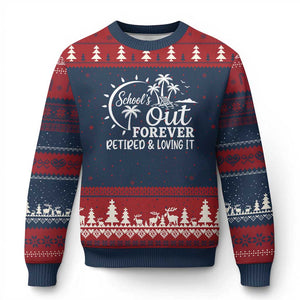 Retired Teacher Ugly Christmas Sweater Schools Out Forever Retirement Teacher Gift TS10 Navy Red Print Your Wear