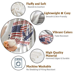 USA 250th Anniversary Throw Blanket Land Of The Free USA Patriotic 1776 2026 Statue Of Liberty Eagle Flag TS10 Print Your Wear