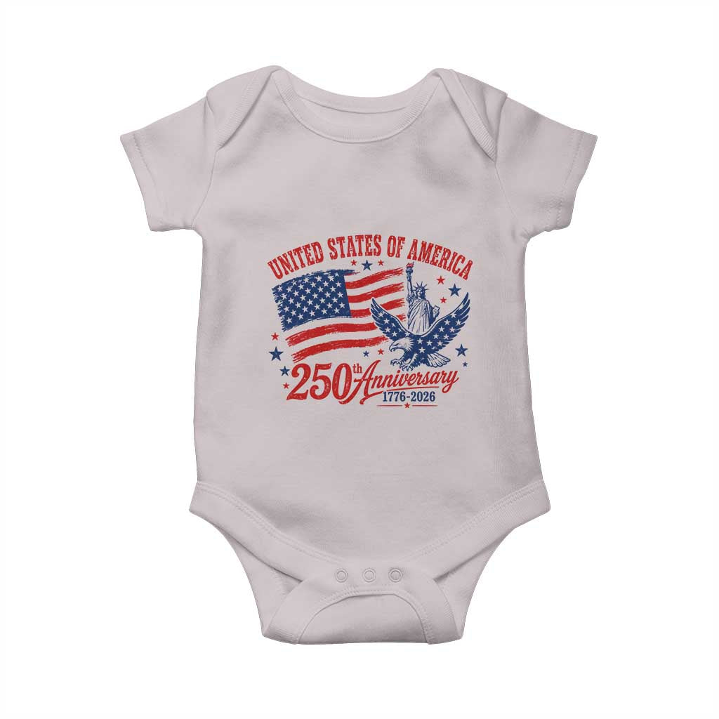 USA 250th Anniversary Baby Onesie Land Of The Free USA Patriotic 1776 2026 Statue Of Liberty Eagle Flag TS10 Ice Gray Print Your Wear