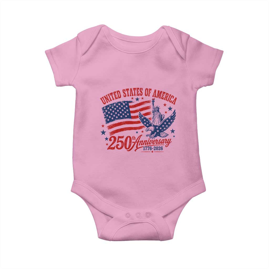 USA 250th Anniversary Baby Onesie Land Of The Free USA Patriotic 1776 2026 Statue Of Liberty Eagle Flag TS10 Light Pink Print Your Wear