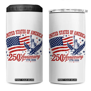 USA 250th Anniversary 4 in 1 Can Cooler Tumbler Land Of The Free USA Patriotic 1776 2026 Statue Of Liberty Eagle Flag TS10 One Size: 16 oz White Print Your Wear