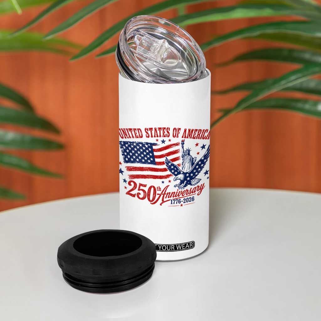 USA 250th Anniversary 4 in 1 Can Cooler Tumbler Land Of The Free USA Patriotic 1776 2026 Statue Of Liberty Eagle Flag TS10 Print Your Wear