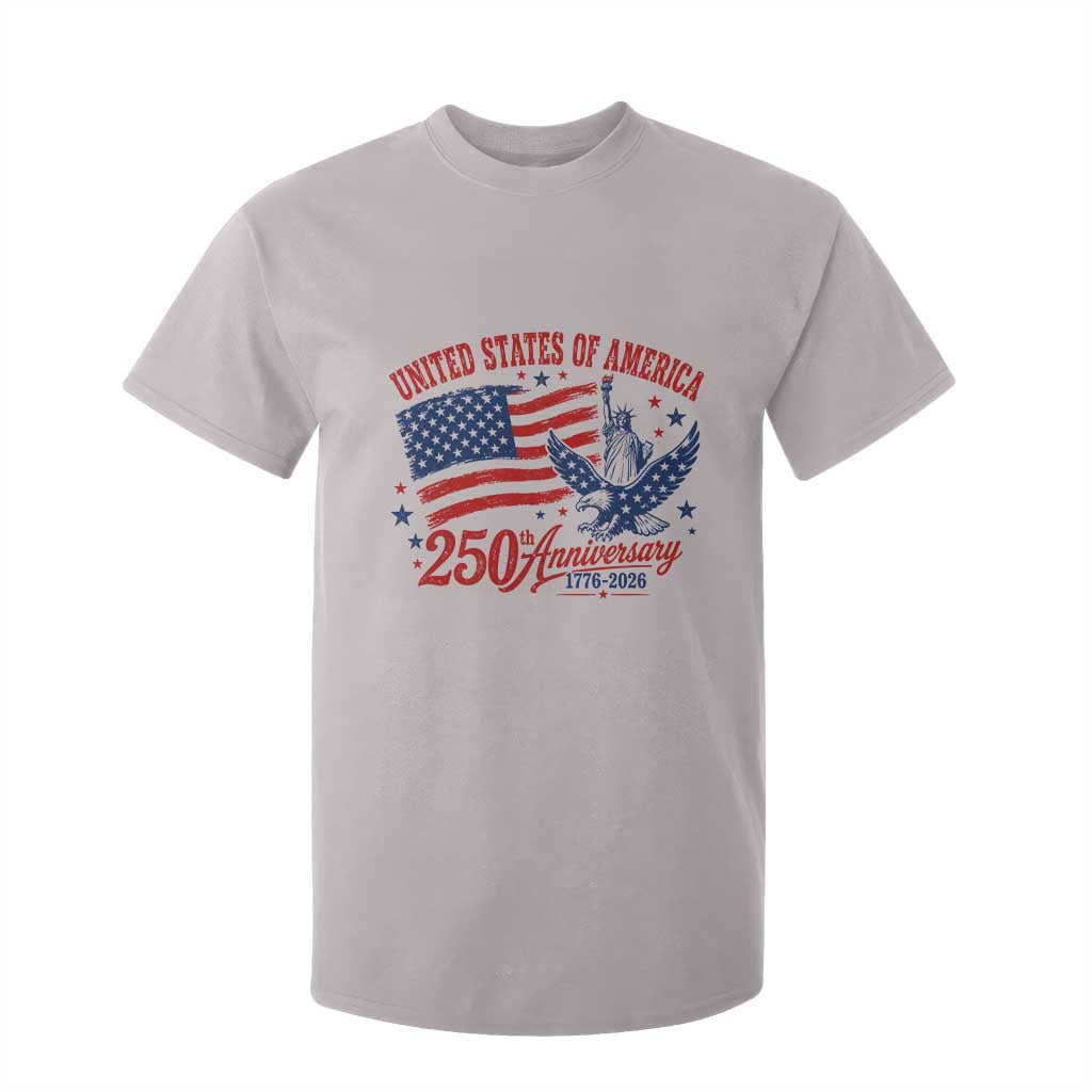 USA 250th Anniversary T Shirt For Kid Land Of The Free USA Patriotic 1776 2026 Statue Of Liberty Eagle Flag TS10 Ice Gray Print Your Wear