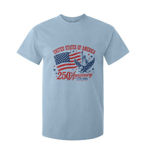 USA 250th Anniversary T Shirt For Kid Land Of The Free USA Patriotic 1776 2026 Statue Of Liberty Eagle Flag TS10 Light Blue Print Your Wear