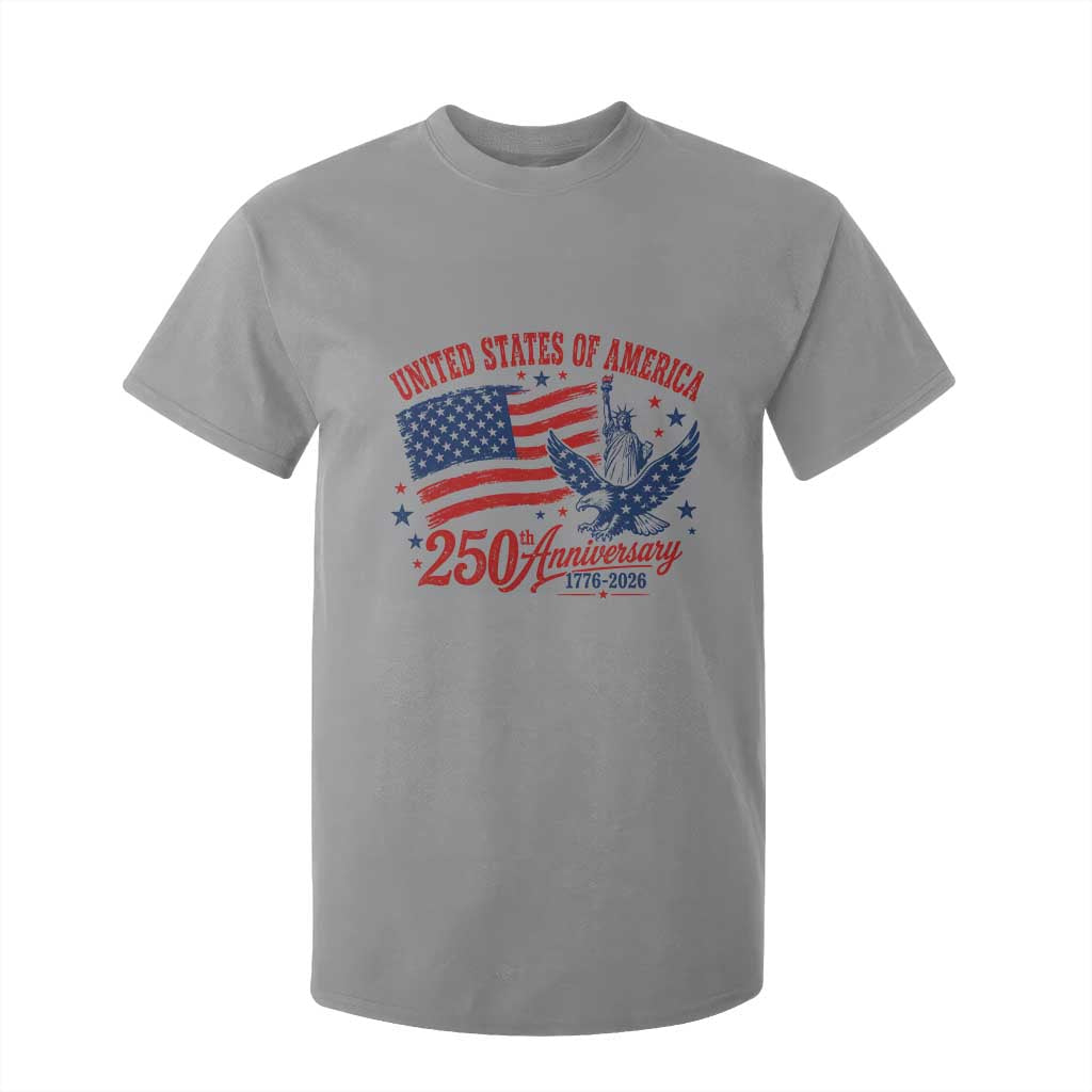 USA 250th Anniversary T Shirt For Kid Land Of The Free USA Patriotic 1776 2026 Statue Of Liberty Eagle Flag TS10 Sport Gray Print Your Wear