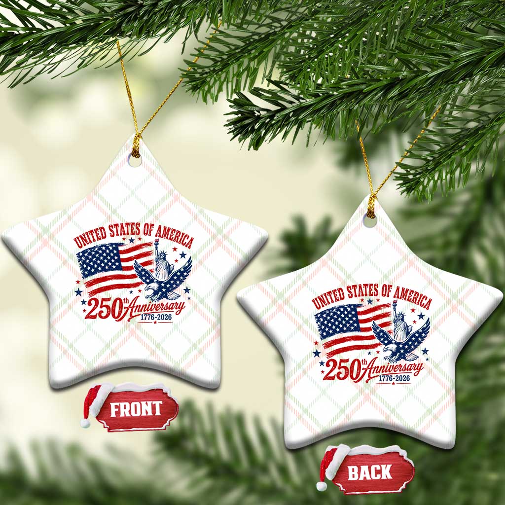 USA 250th Anniversary Ceramic Ornament Land Of The Free USA Patriotic 1776 2026 Statue Of Liberty Eagle Flag TS10 Print Your Wear