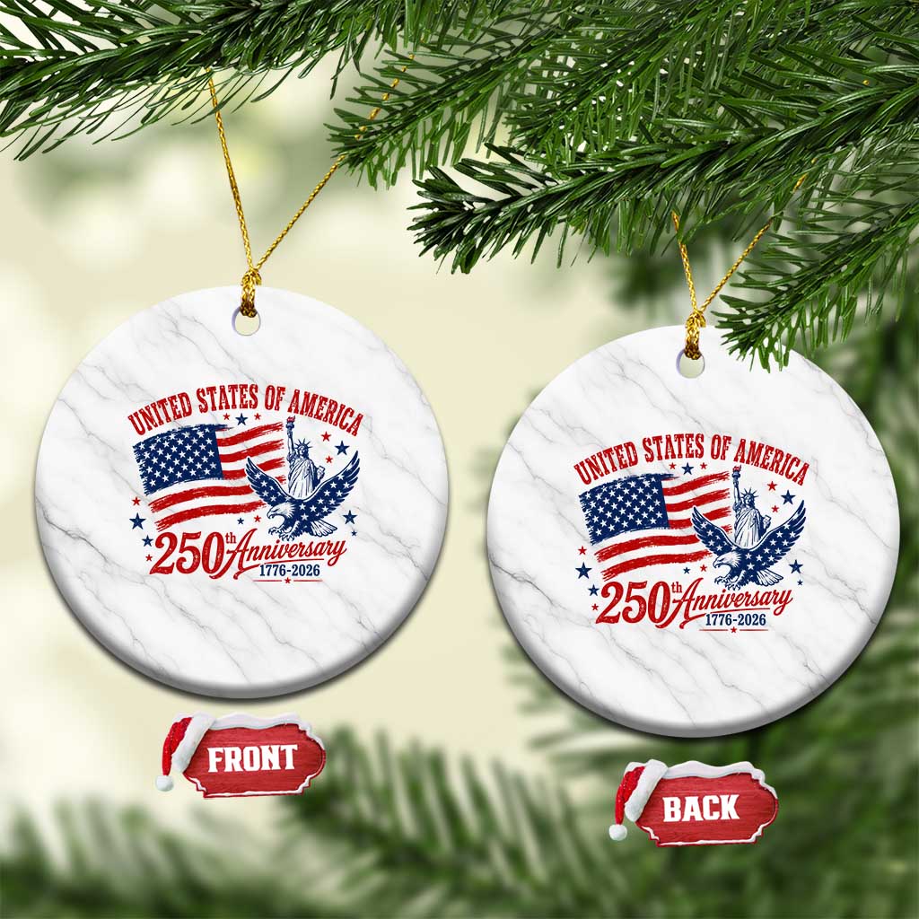 USA 250th Anniversary Ceramic Ornament Land Of The Free USA Patriotic 1776 2026 Statue Of Liberty Eagle Flag TS10 1pc White Marble Print Your Wear