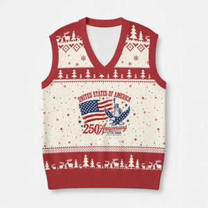 USA 250th Anniversary V-Neck Knit Sweater Vest Land Of The Free USA Patriotic 1776 2026 Statue Of Liberty Eagle Flag TS10 Beige Red Print Your Wear