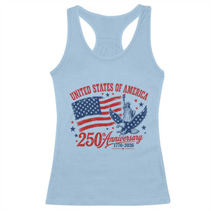 USA 250th Anniversary Racerback Tank Top Land Of The Free USA Patriotic 1776 2026 Statue Of Liberty Eagle Flag TS10 Light Blue Print Your Wear