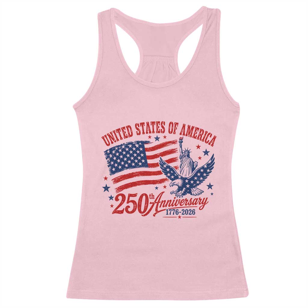 USA 250th Anniversary Racerback Tank Top Land Of The Free USA Patriotic 1776 2026 Statue Of Liberty Eagle Flag TS10 Light Pink Print Your Wear