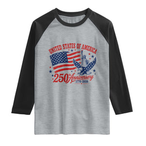USA 250th Anniversary Raglan Shirt Land Of The Free USA Patriotic 1776 2026 Statue Of Liberty Eagle Flag TS10 Heather Gray Black Print Your Wear
