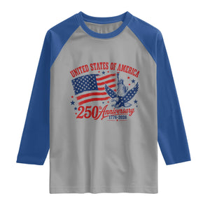 USA 250th Anniversary Raglan Shirt Land Of The Free USA Patriotic 1776 2026 Statue Of Liberty Eagle Flag TS10 Sport Gray Royal Print Your Wear