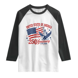 USA 250th Anniversary Raglan Shirt Land Of The Free USA Patriotic 1776 2026 Statue Of Liberty Eagle Flag TS10 White Black Print Your Wear