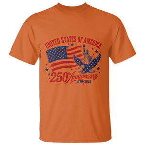 USA 250th Anniversary T Shirt Land Of The Free USA Patriotic 1776 2026 Statue Of Liberty Eagle Flag TS10 Orange Print Your Wear