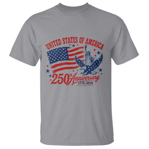 USA 250th Anniversary T Shirt Land Of The Free USA Patriotic 1776 2026 Statue Of Liberty Eagle Flag TS10 Sport Gray Print Your Wear