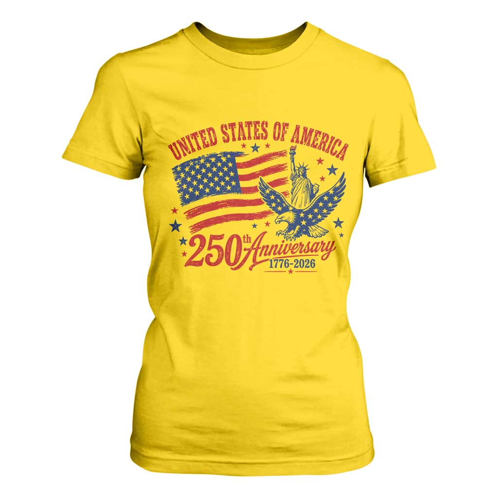 USA 250th Anniversary T Shirt For Women Land Of The Free USA Patriotic 1776 2026 Statue Of Liberty Eagle Flag TS10 Daisy Print Your Wear