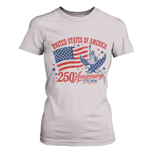 USA 250th Anniversary T Shirt For Women Land Of The Free USA Patriotic 1776 2026 Statue Of Liberty Eagle Flag TS10 Ice Gray Print Your Wear